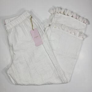 NWT St.Tropez West 100% Linen Elastic Waist Tassle Leg Pull-on Pants Women's S